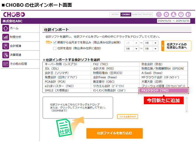 CHOBOのFX２クラウド（TKC）からの仕訳インポート対応
