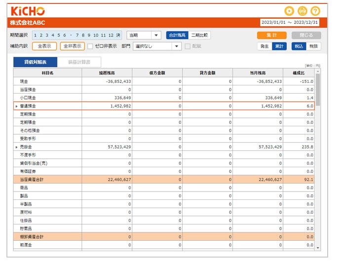 試算表で残高確認