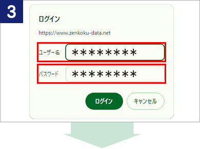 手順3：ユーザー名、パスワードでログイン